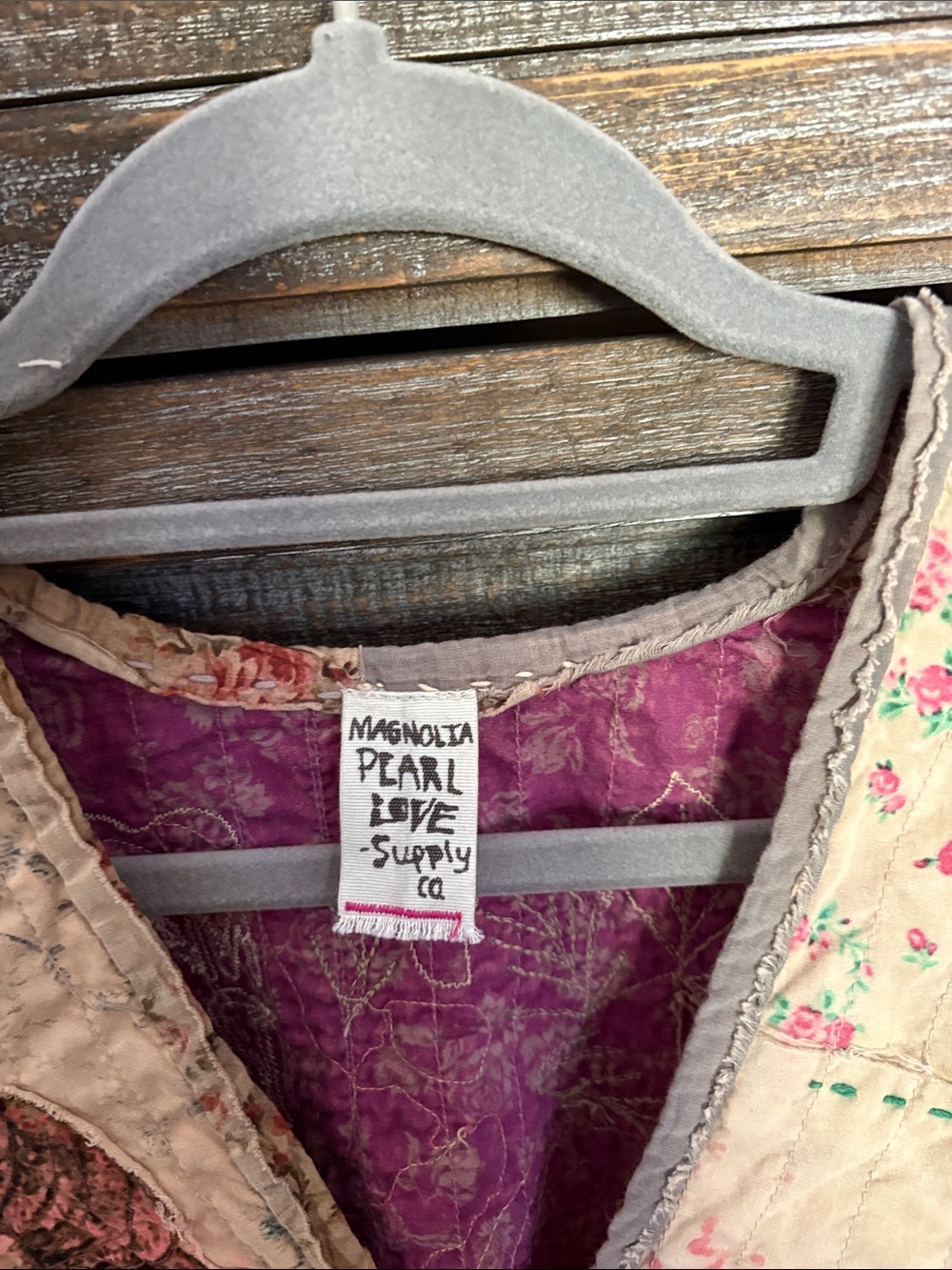 Magnolia Pearl Cream Patchwork Poncho with Pink, Teal & Purple Accents - Picture 3 of 12